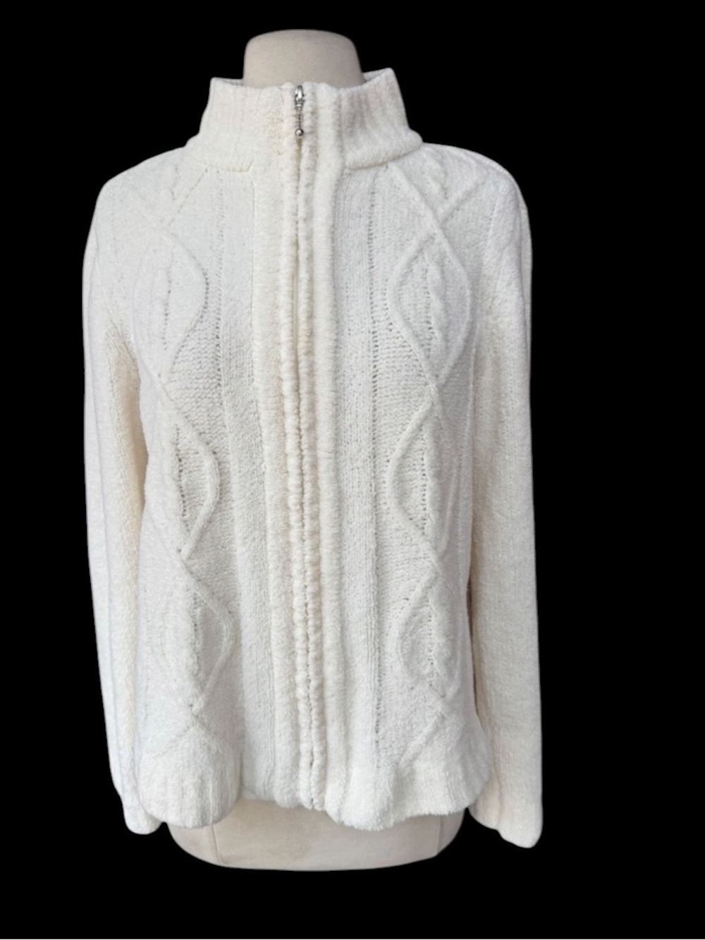 Y2K Christopher &‎ Banks Ivory Cable-Knit Full Zip Cardigan